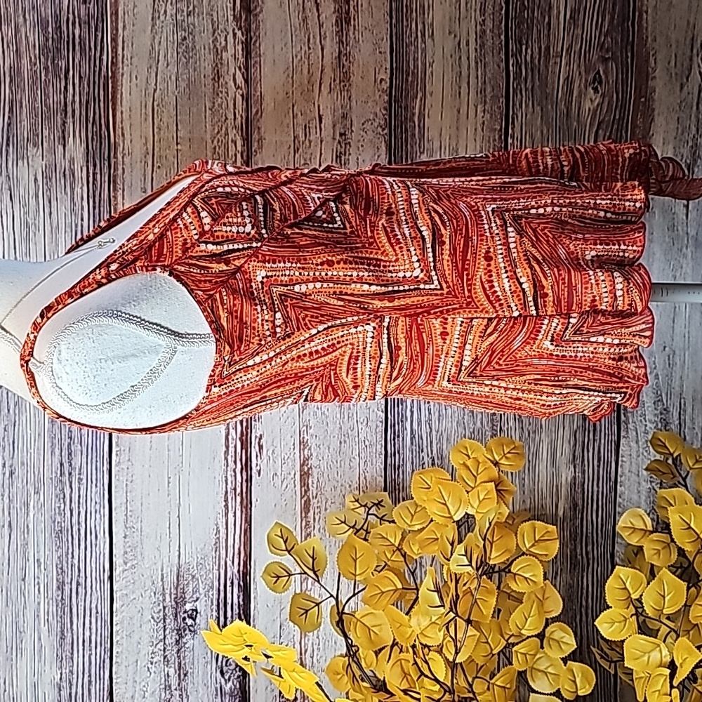 IDEOLOGY ETC. ORANGE AND RED 100% SILK V NECK TANK TOP - Picture 6 of 12